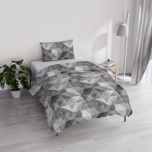Italian Bed Linen River Cotton Single Duvet Cover Set, Made in Italy – Duvet Cover Set – Duvet Cover 150 x 200 cm with Double Flap and Pillow Cases (Single, Sepik Grey)