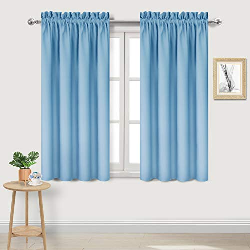 DWCN Light Blue Blackout Curtains for Bedroom ???Rod Pocket Thermal Insulated Room Darkening Drapes for Living Room, W 42 x L 54 Inch, 2 Panels