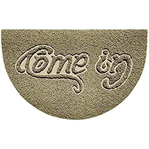 Nicoman Embossed Halfmoon Half Circle Door Mat Dirt-Trapper Jet-Washable Doormat 70x44cm (Beige, COME-IN) - Use on Carpet ONLY