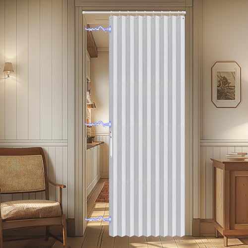 "AJAZZ 100% Blackout Magnetic Door Curtain - Pleated Folding Accordion Closet Door Curtain - Invisible, Applicable for Bedroom & Living Room Doorway (White, 42"" W x 78"" L, 1 Panel)"