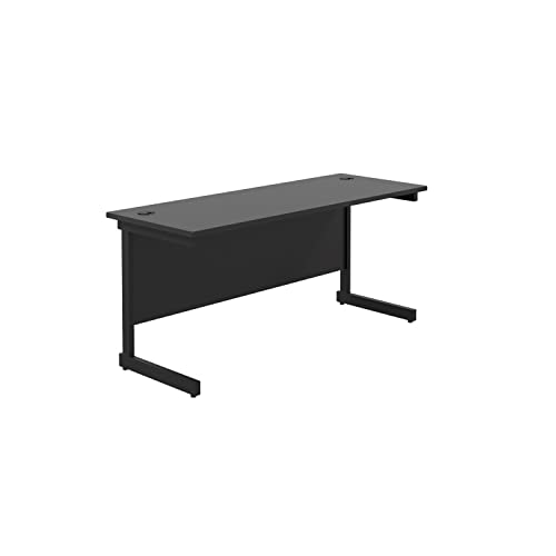Office Hippo Heavy Duty Rectangular Cantilever Desk, Home Office Table + Integrated Cable Ports, PC Desk For Office or Home, 5 Yr Wty - Black Frame/Black Top, 160cm x 60cm