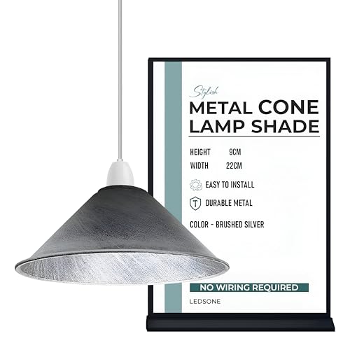 LEDSone Industrial Metal Lamp Shade 22cm Wide, 8cm Height,Vintage Cone Pendant Light Cover, Modern Retro Ceiling Lighting for Kitchen, Dining Room Easy Fit Light Shade