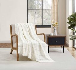 CREVENT Farmhouse Boho Knitted Throw Blanket for Couch Sofa Chair Bed Home Decoration, Soft Warm Cozy Light Weight for Spring Summer Fall (127cmX152cm /Cream)