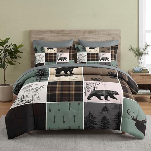 Pamnest Twin Comforter Set with Sheets, 5 Pieces Wildlife Hunting Bedding - Bed in A Bag for All Season, Deer Winter Animal for Kids and Adults, Pillowcase & Sham