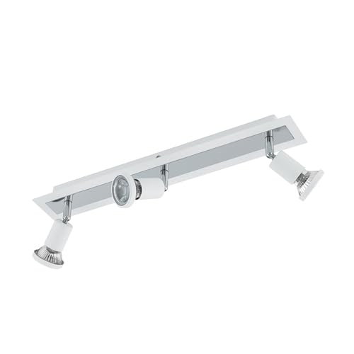 Eglo LED Ceiling Light Sarria, 3-Light Ceiling Fixture, Metal Ceiling Spotlight, Living Room Lamp in White and Chrome, Spots with GU10 Bulbs, Warm White