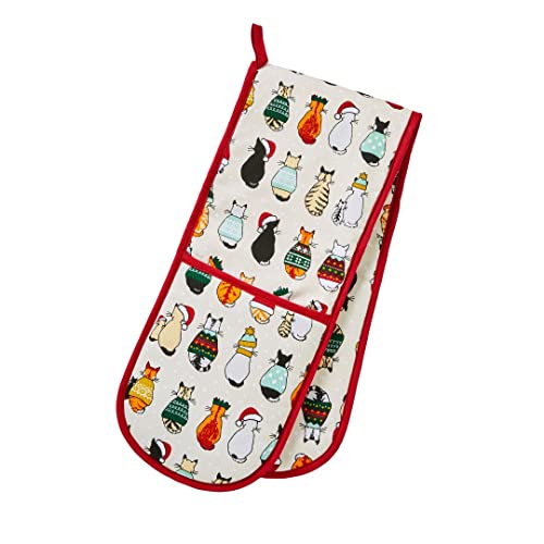 Ulster Weavers - Christmas Double Oven Gloves with Cats (88 x 18cm) - 100% Cotton - Christmas Cat Oven Gloves Heat Resistant - Washable - Christmas Kitchen Decorations for Baker - Cat Lovers Gifts