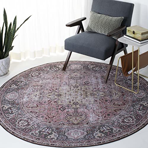 Safavieh Traditional Rug Ideal for High Traffic Areas - Machine Washable and Non Slip - Tucson Collection, Short Pile, in Pink and Beige, 183 X 183 cm
