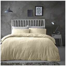 GC GAVENO CAVAILIA Popcorn Double Duvet Set Cream, Honeycomb Waffle Weave Bedding, 3 Piece Teddy Flannel Fleece Reversible Bedlinen, Easy Care DuvetCover Bedset, 1 Quilt Cover and 2 Pillow Cases