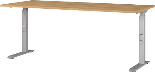 Germania Desk 7912-638, in Grandson oak repro/Silver, me. height setting, 180 x 91 x 80 cm (WxHxD)
