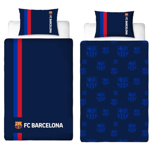 Barcelona FC Officially Licensed Single Duvet Cover Set - Offside Design Reversible 2 Sided Football Bedding Including Matching Pillow Case - Perfect For Kids Bedroom - Polycotton