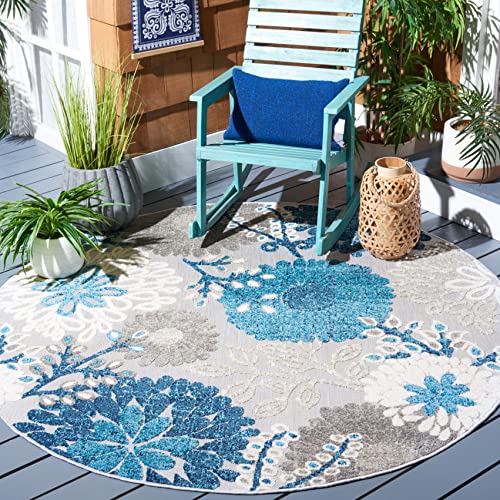 Safavieh Modern Rug for Indoor & Outdoor - Cabana Collection, Short Pile, in Grey and Blue, 90 x 90 cm