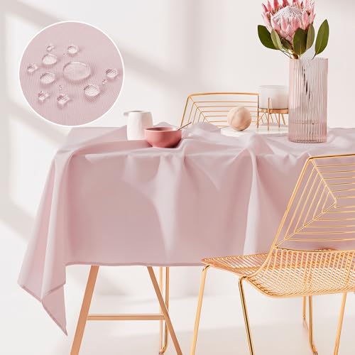 ROOM99 Aura Tablecloth Stain Resistant Washable Waterproof Stain Resistant Polyester Rectangular Table Cover for All Year Banquet Decoration Dusty Pink 140 x 260 cm