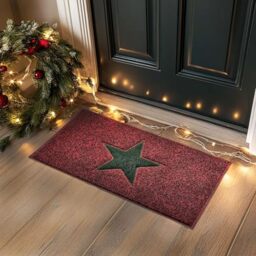 Nicoman Christmas STAR Door Mat Entrance Barrier Dirt-Trapper Floor Mat Patio Garden Conservatory Doormat Indoor Outdoor Non Slip Matt (Red with Green Star, 75 x 44cm, Medium)