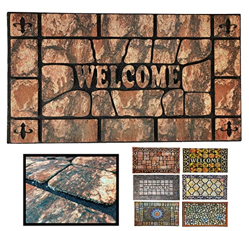 LucaHome β Texas Flocked Rubber Entrance Doormat, 45 x 75 cm, Non-Slip Base Form, Easy Cleaning, Absorbent Padded Doormat, Femat for Outdoor and Indoor (Welc Brick)