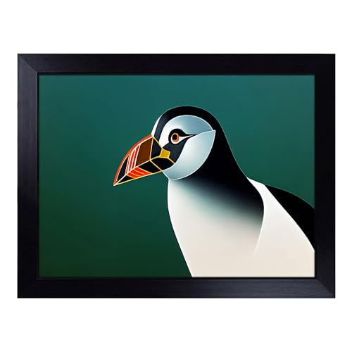 Lap Tray with Bean Bag Cushion, Exceptional Puffin Bird - Handmade in the UK, Raised Wooden Edge, Padded Cushion, Heat-Resistant Wipe-Clean Surface, for Meals, Laptops and Crafts