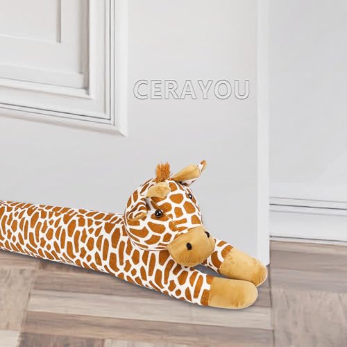 CERAYOU 36 Inch Heavy Duty Under Door Draft Stopper, Cute Animals Shape Door & Window Draft Guard to Save Energy, Decorative Weighted Bottom Insulation Stopper Noise Air Wind Dust Blocker, Giraffe