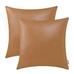 BRAWARM Decorative Throw Pillow Covers, Faux Leather Throw Pillow Cushion Covers, Solid Faux Leather Couch Cases for Living Room Garden Bed, Tan, 50cm x 50cm, Pack of 2