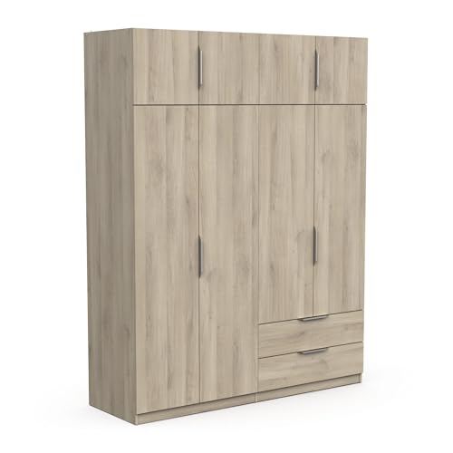 Demeyere Modern Wardrobe 8 Doors, 5 Shelves, 2 Drawers – Kronberg Oak – 157.5 x 51 x 203 cm, Engineered Wood, Grey, 157,3 x 51,1 x 203 cm