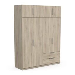 Demeyere Modern Wardrobe 8 Doors, 5 Shelves, 2 Drawers – Kronberg Oak – 157.5 x 51 x 203 cm, Engineered Wood, Grey, 157,3 x 51,1 x 203 cm