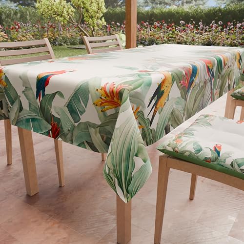 PETTI Artigiani Italiani - Stain Resistant Tablecloth Rectangular 140x180 cm 6 Seats, Wipe Clean Microfibre Kitchen Table Cover, Tropical Design Parrots, 100% Made in Italy
