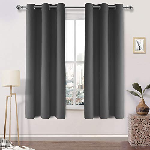 DWCN Blackout Curtains for Bedroom, Room Darkening Thermal Insulated Grommet Window Drapes for Living Room - W42 x L72 Inches, Dark Grey Thick Curtain, Set of 2