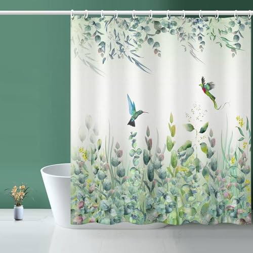 "Niidder Green Leaf Shower Curtain - 72""W x 78""L with 12 Hooks, Weighted Hem, Waterproof, Sage Green"