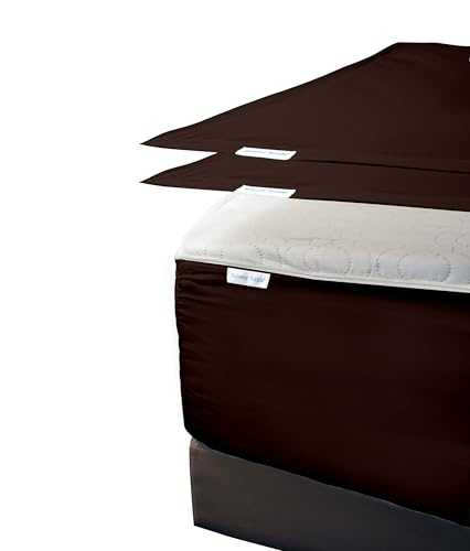 "Zip On Fitted Sheet King Size Chocolate Color 600 TC Cotton 16"" Deep - 1 Base + 2 Top Sheets, Zipper Fitted Sheet, Up to 16"" Deep Pocket, 78""x80"", Easy to Change & Install, Chocolate"