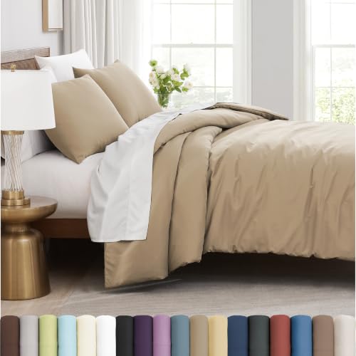 Southshore Fine Living Inc. Oversized Queen Duvet Cover Set - Fade Resistant Taupe Duvet Cover Queen Size, Wrinkle Free Microfiber, Hotel Quality Pet Hair Resistant, 2 Pillow Shams - Full/Queen, Taupe