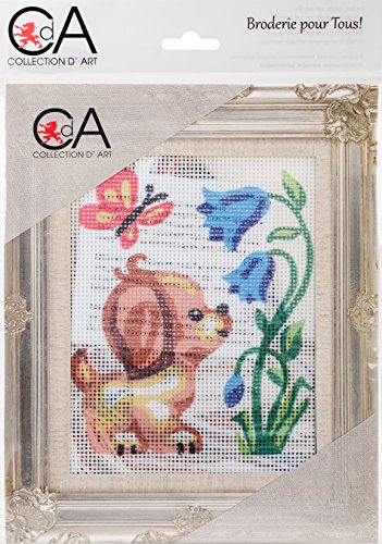 "Collection D'Art ""Dog Smelling Flowers Tapestry Kit, 100% Cotton, Multi-Colour, 20 x 25 x 0.100 cm"