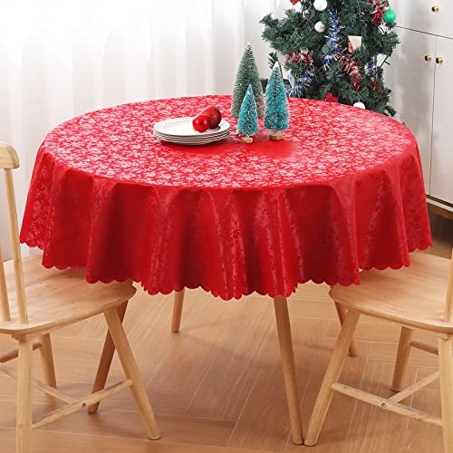 "Smiry Round Table Cloth, Waterproof Heavy Duty Vinyl Tablecloths, Wipeable Washable Table Cover for Kitchen and Dining Room (Red, 70"" x 70"")"