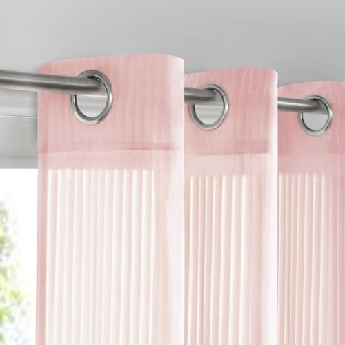 Sovtfides Pink Sheer Curtains & Drapes 96 inches Long for Living Room - Grommet Top Solid Lightweight & Airy Gauzy Window Treatments with Light Filtering for Bedroom, 2 Panels, W52 x L96