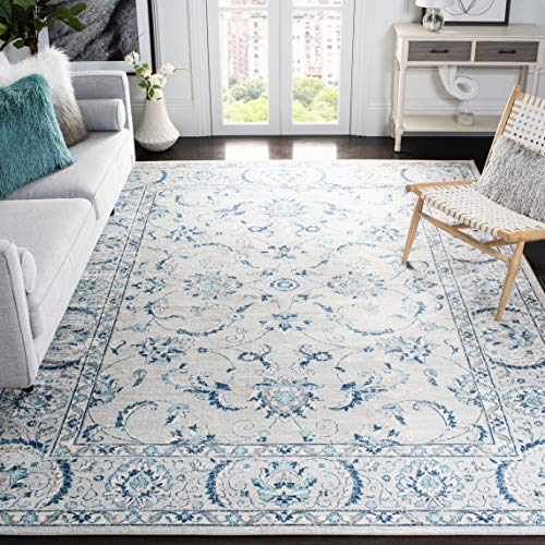 Safavieh Traditional Rug for Living Room, Dining Room, Bedroom - Brentwood Collection, Short Pile, in Light Grey and Blue, 91 X 152 cm