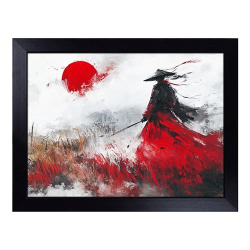Lap Tray with Bean Bag Cushion, Samurai Warrior - Handmade in the UK, Raised Wooden Edge, Padded Cushion, Heat-Resistant Wipe-Clean Surface, for Meals, Laptops and Crafts