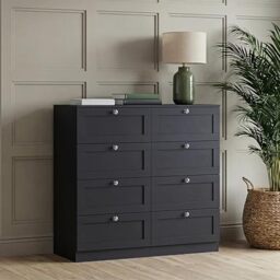 Vida Designs Altino 8 Drawer Chest of Drawers - Black - H 99 x W 100 x D 36 cm - Wide Bedroom Storage Unit - Easy Assembly - Clothes Storage Cabinet - Modern Shaker Style Hallway or Guest Room