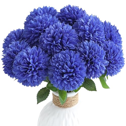 Floroom 12pcs Royal Blue Faux Silk Mums Artificial Flowers Bulk Fake Chrysanthemums with Stems for DIY Wedding Table Centerpieces Floral Arrangements Vase Fillers Home Decorations