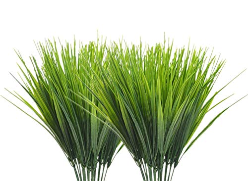 CATTREE Artificial Shrubs Bushes, Plastic Wheat Grass Green Leaves Fake Plants Wedding Indoor Outdoor Home Garden Verandah Kitchen Office Table Centerpieces Arrangements Christmas Decoration 4 pcs