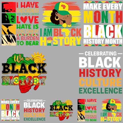 10 Sheets Black History Month Iron On Decal Heat Transfer Patches for Clothing Hoodies Backpack I Am Black History Thermal Transfers Sticker DIY Washable Decoration Applique