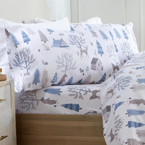 Market & Place 100% Turkish Cotton Flannel Sheet Set - 4 Piece Deep Pocket Novelty Cozy Winter Bed Sheets - Double Brushed for Extra Softness & Comfort - Alpine Collection (Full, Winter Wildlife)