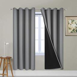 Yakamok Soft and Smooth Curtains, 100% Blackout Curtains for Bedroom, 2 Thick Layers, Thermal Insulated, Curtains with Black Inserts (52 W x 63 L, Grey, One Pair)