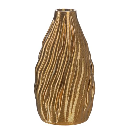 GILDE Fold Vase - Ceramic - Gold - Height 20 cm x Diameter 10 cm - 3D Printed - Waterproof Flower Vase