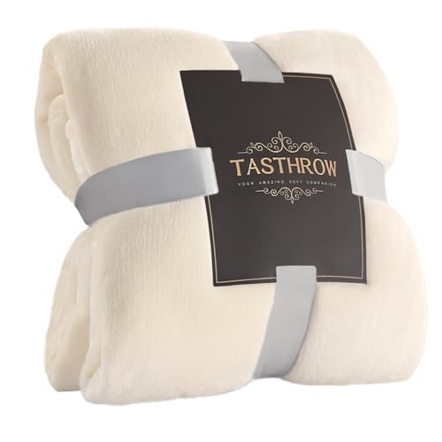 TASTHROW Large Flannel Fleece Throw Blanket, 50×70 Inch - Cozy Lightweight Thick Blanket - All Seasons Suitable for Women, Men and Kids (Creamwhite)