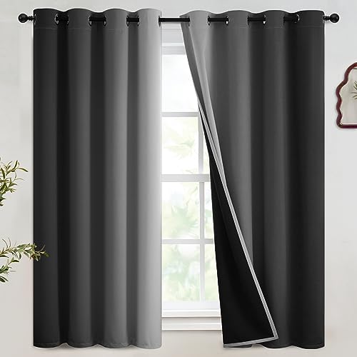 SimpleHome 100% Blackout Ombre Room Darkening Curtains for Living Room, Light Blocking Gradient Black Curtains Thermal Insulated Grommet Window Drapes for Bedroom, 2 Panels, 52x63 inches Length