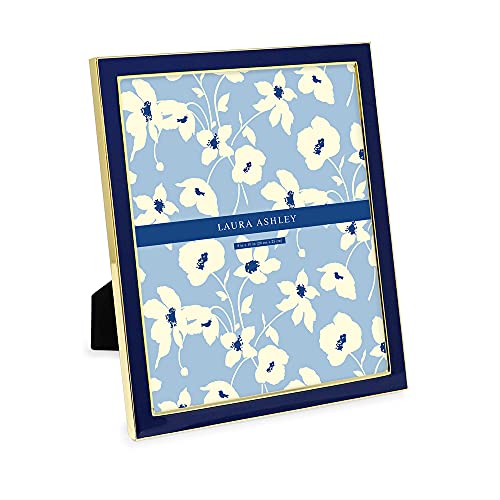 Laura Ashley 8x10 Navy Enamel Picture Frame, Gold Metal Edge with Easel, for Countertop, Counterspace, Tabletop Display, Bookshelf, Desk, Wall Décor, Photo Gallery (8x10, Navy W/Gold)