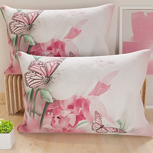 PETTI Artigiani Italiani - Pair of Pillow Cases 30 x 50 cm in Microfibre, Cushions for Bedroom Furniture, Sofa, Living Room, Set of 2 Cushion Covers, Rose Butterfly Pillowcase, 100% Made in Italy