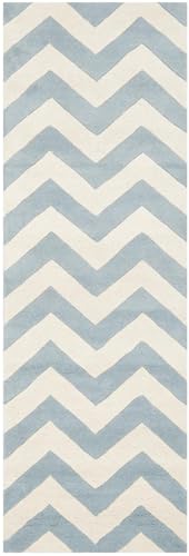 Safavieh Contemporary Indoor Hand Tufted Runner Area Rug, Chatham Collection, CHT715, in Blue / Ivory, 69 X 213 cm for Living Room, Bedroom or Any Indoor Space