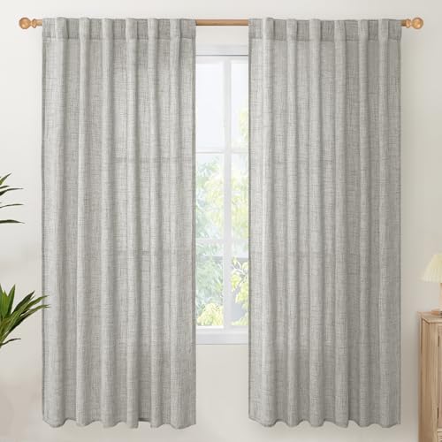 YoungsTex Dark Grey Linen Curtains 78 Inch Length for Living Room, Light Filtering Semi Sheer Window Drapes Rod Pocket Back Tab Curtain for Bedroom Office Farmhouse Country, 2 Panels, 52 X 78 Inch