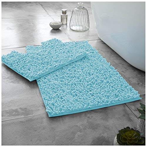 GC GAVENO CAVAILIA 100% Microfiber Toilet Rug Set, Loop Bath Mat Non Slip, Pedestal Mats For Bathroom, Aqua, Regular, (678540)