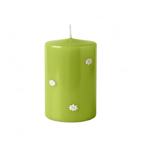 Cereria Di Giorgio - Candle Candle Decorated with Daisies - Pistachio Colour - Diameter 7 cm Height 10 cm - Duration 55 Hours - with Gift Bag - Spring Collection - Handmade
