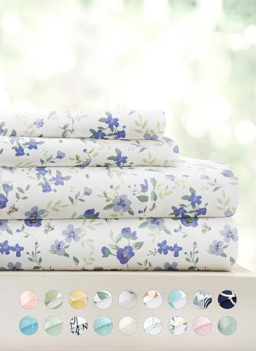 "Linen Market 4 Piece Queen Sheets Set (Blossoms Blue) - Sleep Better Than Ever with These Ultra-Soft & Cooling Bed Sheets for Your Queen Size Bed - Oeko-TEX Certified Deep Pocket Fits 16"" Mattress"