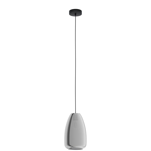 Eglo Pendant Lamp Chelvey, Smoked Glass, Metal Black, Dining Table Light, Hanging lamp, E27 Socket, Ø 20 cm